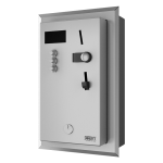 Recessed coin and token shower timer for one to three showers, 24 V DC, choice of shower by the user, direct control
