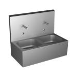 Stainless steel wall hung double sink with integrated electronics, 24 V DC