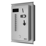 Recessed coin and token shower timer for four to eight showers, 24 V DC, choice of shower by the user, direct control