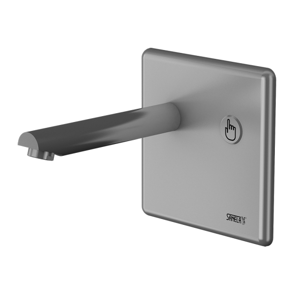 Wall-mounted piezo tap, spout of 250 mm, 6 V
